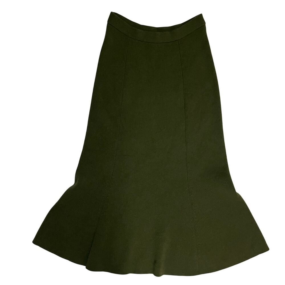 Joseph 100% Soft Wool Skirt Midi Maxi Fit N Flare Green Dark Minimal Parisian